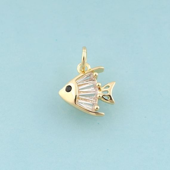 Gold CZ Tropical Fish Charms,Fish Jewelry,Fish Pendant for DIY Jewelry Making,18K Gold