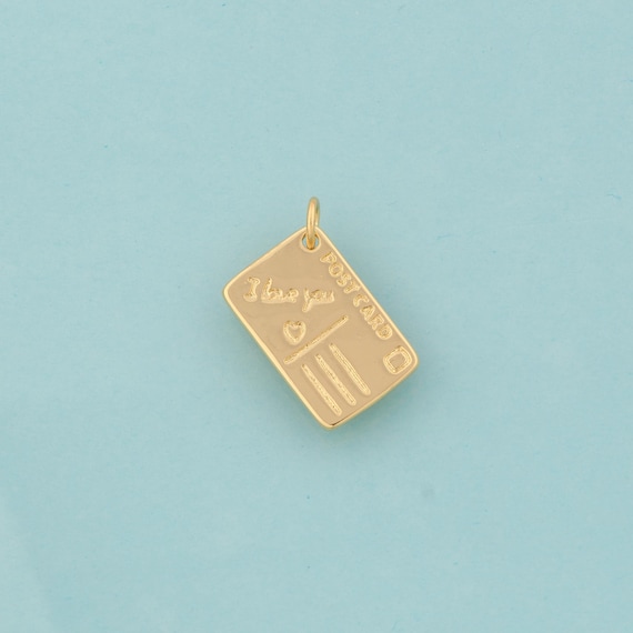 Gold Postcard Charms,Postcard Jewelry,Postcard Pendant for DIY Jewelry Making,18K Gold