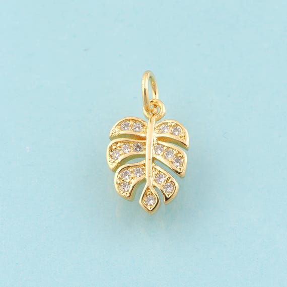 Gold CZ Leaf Charms,Leaf Jewelry,Plant Pendant for DIY Jewelry Making,18K Gold