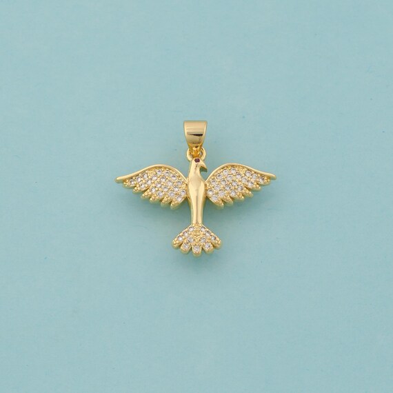 Gold CZ Holy Spirit Dove Charms,Animal Jewelry,Flying Pendant for DIY Jewelry Making,18K Gold