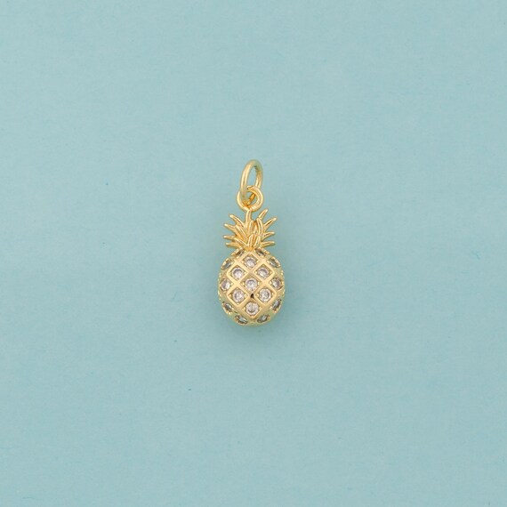 Gold CZ Pineapple Charms,Fruit Jewelry,Pineapple Pendant for DIY Jewelry Making,18K Gold