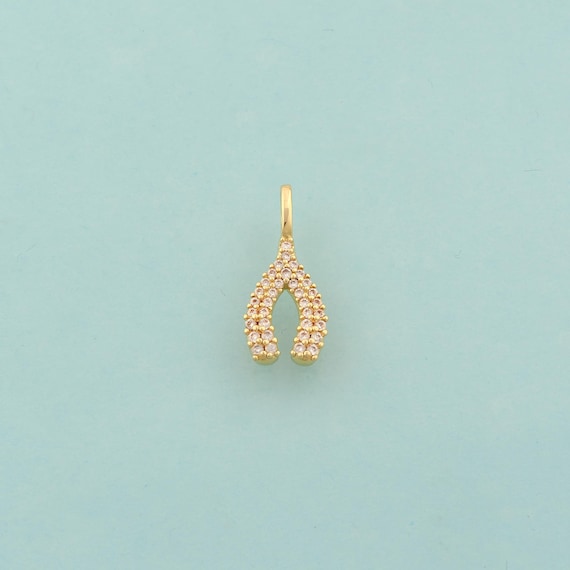 Gold CZ Wishbone Charms,Wishbone Jewelry,Wishbone Pendant for DIY Jewelry Making,18K Gold