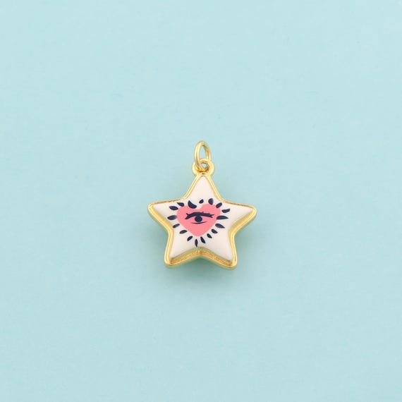 Gold Star Charms,Celestial Jewelry,Enamel Starburst Pendant for DIY Jewelry Making,18K Gold