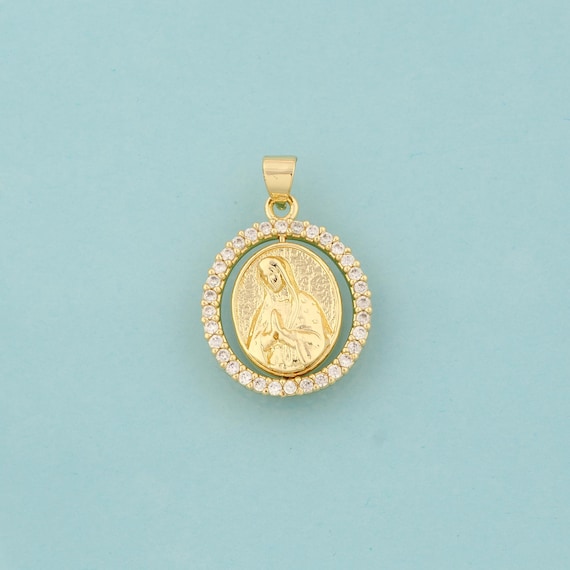 Gold CZ Virgin Mary Charms,Religion Jewelry,Catholic Pendant for DIY Jewelry Making,18K Gold