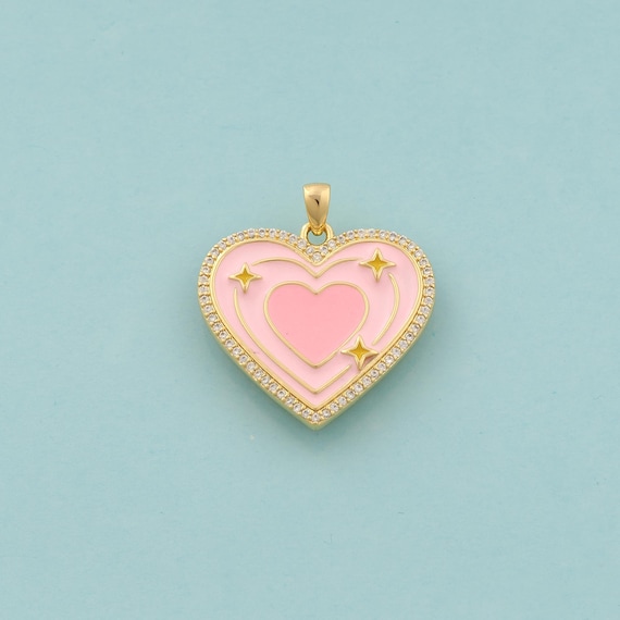Gold CZ Heart Charms,Love Jewelry,Enamel Star Pendant for DIY Jewelry Making,18K Gold