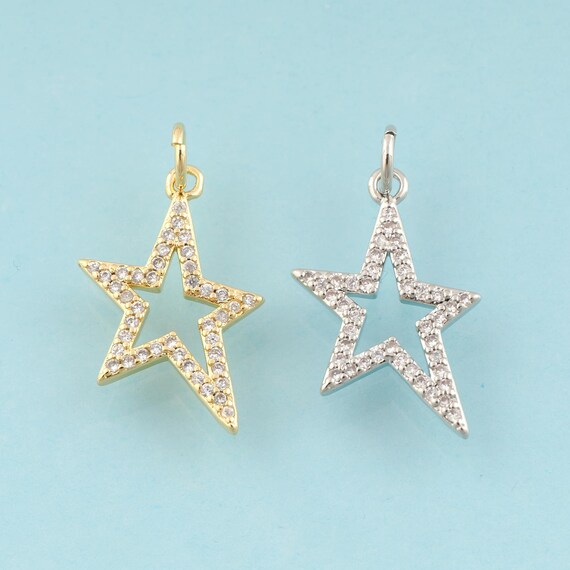 Gold CZ Star Charms,Star Jewelry,Celestial Pendant for DIY Jewelry Making,18K Gold & Rhodium
