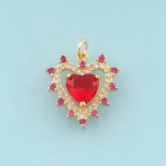 Gold CZ Heart Charms,Heart Jewelry,Heart Pendant for DIY Jewelry Making,18K Gold