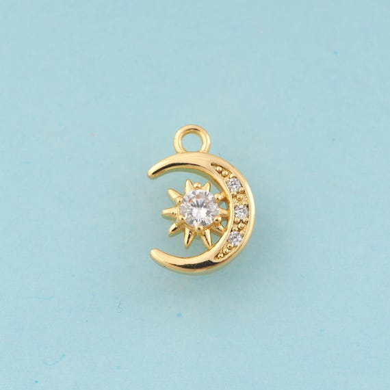 Gold CZ Moon Charms,Sun Jewelry,Sun Pendant for DIY Jewelry Making,18K Gold