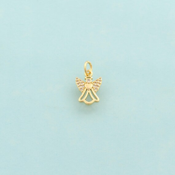Gold CZ Angel Charms,Angel Jewelry,Angel Pendant for DIY Jewelry Making,18K Gold