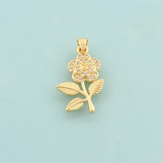 Gold CZ Flower Charms,Flower Jewelry,Flower Pendant for DIY Jewelry Making,18K Gold