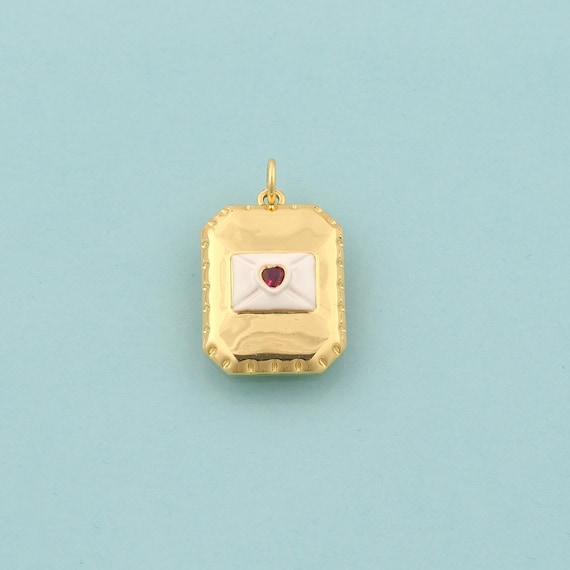 Gold CZ Envelope Charms,Square Jewelry,Enamel Envelope Pendant for DIY Jewelry Making,18K Gold