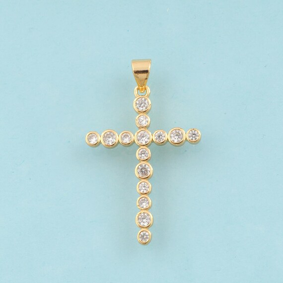 Gold CZ Cross Charms,Religious Jewelry,Christian Pendant for DIY Jewelry Making,18K Gold