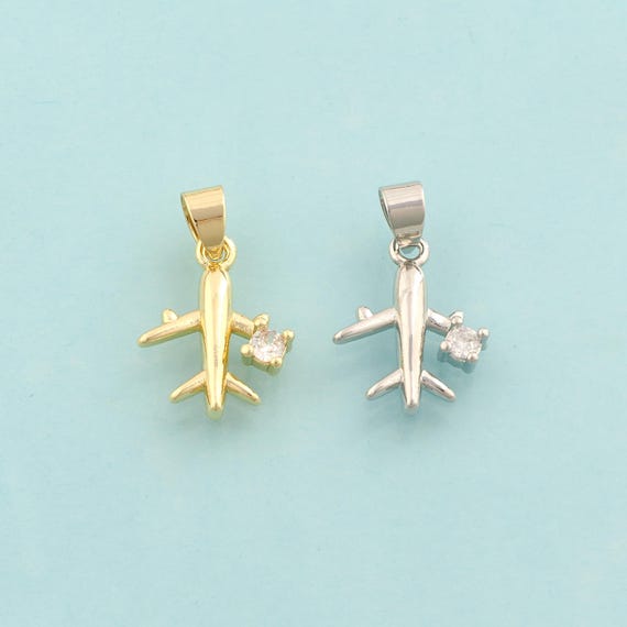 Gold CZ Airplane Charms,Airplane Jewelry,Airplane Pendant for DIY Jewelry Making,18K Gold