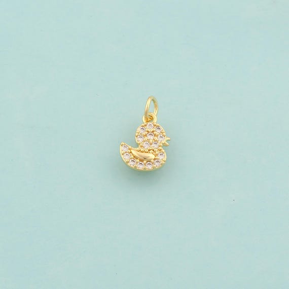Gold CZ Duck Charms,Animal Jewelry,Duck Pendant for DIY Jewelry Making,18K Gold