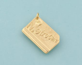 18Kゴールドメトロカードチャーム、スクエアチャームペンダント、DIY