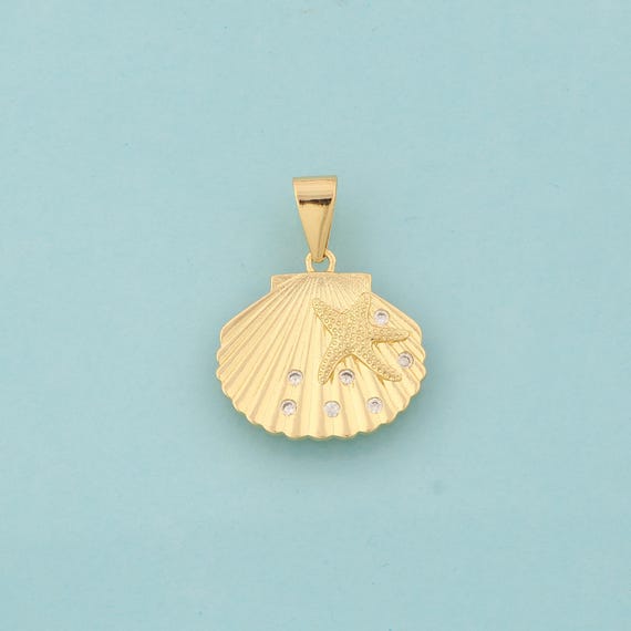 Gold CZ Shell Charms,Starfish Jewelry,Shell Pendant for DIY Jewelry Making,18K Gold