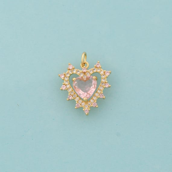 Gold CZ Heart Charms,Love Jewelry,Heart Pendant for DIY Jewelry Making,18K Gold