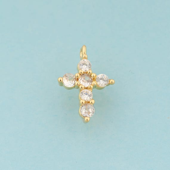 Gold CZ Cross Charms,Religious Jewelry,Christian Pendant for DIY Jewelry Making,18K Gold