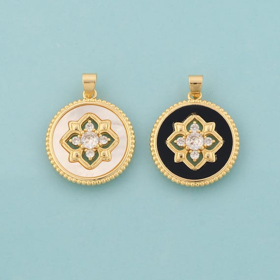 Gold CZ Flower Charms,Fritillaria Round Jewelry,Enamel Flower Pendant for DIY Jewelry Making,18K Gold