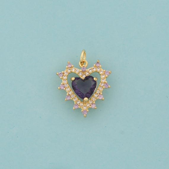 Gold CZ Heart Charms,Love Jewelry,Heart Pendant for DIY Jewelry Making,18K Gold
