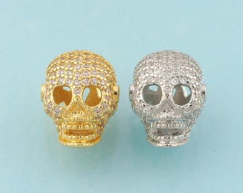 CZ Skull Spacer Beads,Skull Beads,Skull Beads for DIY Jewelry Making,18K Gold & Rhodium