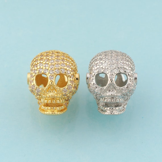 CZ Skull Spacer Beads,Skull Beads,Skull Beads for DIY Jewelry Making,18K Gold & Rhodium