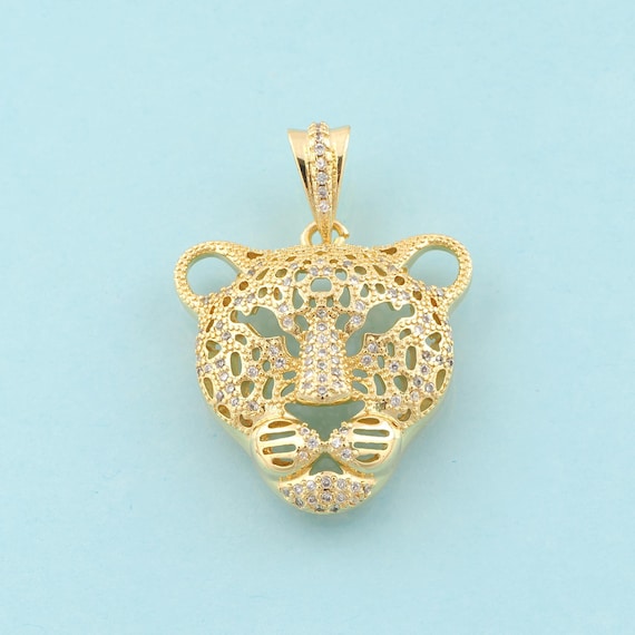 Gold CZ Leopard Charms,Animal Jewelry,Leopard Pendant for DIY Jewelry Making,18K Gold