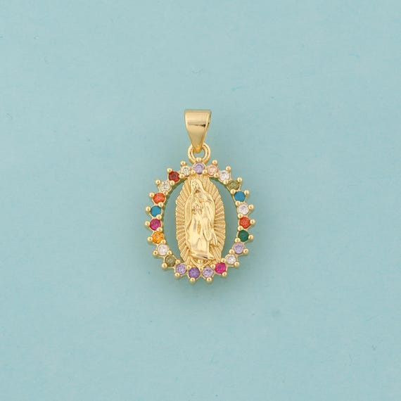 Gold CZ Virgin Mary Charms,Religious Jewelry,Catholic Pendant for DIY Jewelry Making,18K Gold