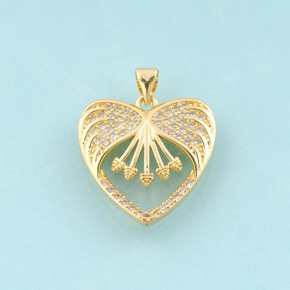 Gold CZ Heart Charms,Heart Jewelry,Heart Pendant for DIY Jewelry Making,18K Gold