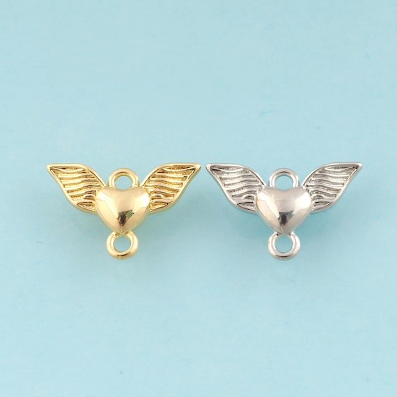 Gold Heart Charms,Wing Jewelry,Heart Pendant for DIY Jewelry Making,18K Gold & Rhodium