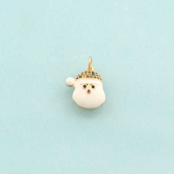 Gold CZ Christmas Hat Charms,Christmas Jewelry,Enamel Snowman Pendant for DIY Jewelry Making,18K Gold