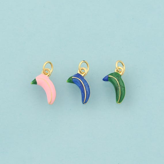 Gold Banana Charms,Fruit Jewelry,Enamel Banana Pendant for DIY Jewelry Making,18K Gold
