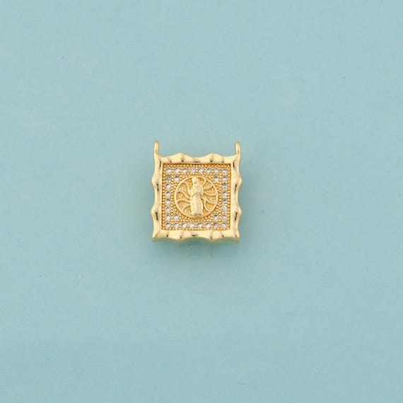 Gold CZ Virgin Mary Charms,Square Jewelry,Catholic Pendant for DIY Jewelry Making,18K Gold