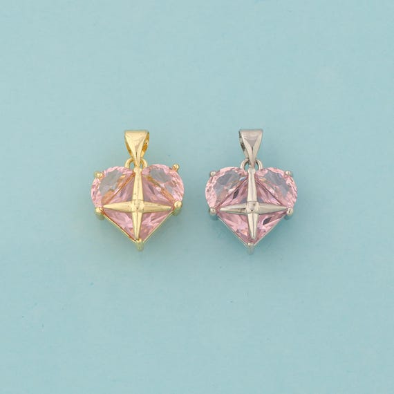 Gold CZ Heart Charms,Love Jewelry,Heart Pendant for DIY Jewelry Making,18K Gold