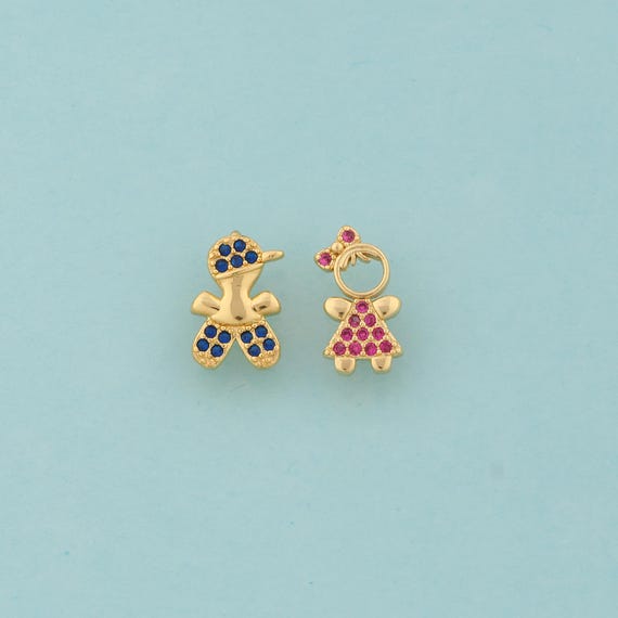 Gold CZ Character Charms,Boy Jewelry,Girl Pendant for DIY Jewelry Making,18K Gold
