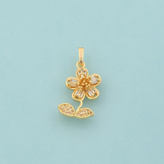 Gold CZ Flower Charms,Flower Jewelry,Flower Pendant for DIY Jewelry Making,18K Gold