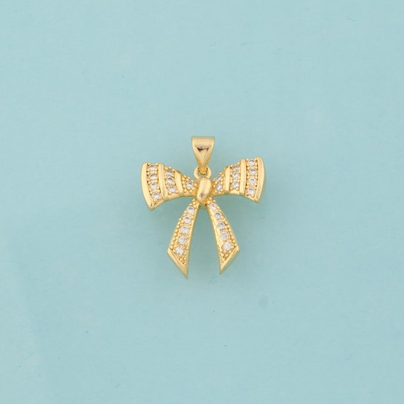 Gold CZ Bow Charms,Bow Jewelry,Bow Pendant for DIY Jewelry Making,18K Gold
