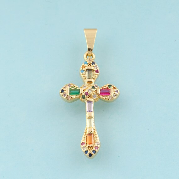 Gold CZ Cross Charms,Religious Jewelry,Christian Pendant for DIY Jewelry Making,18K Gold