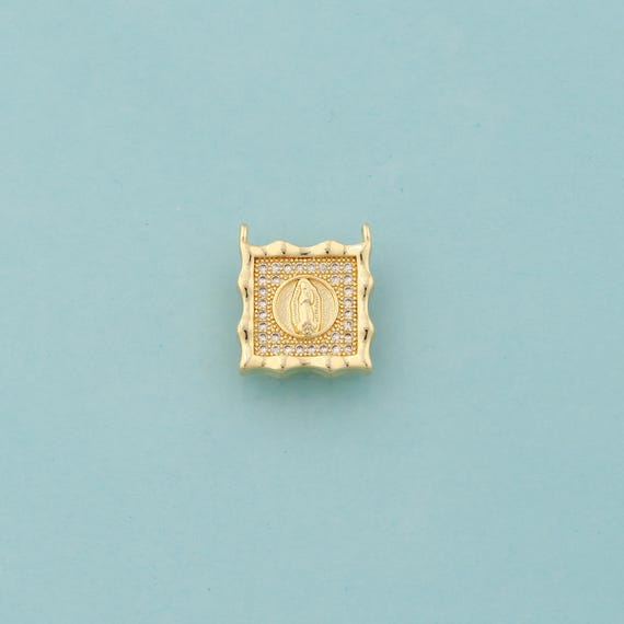 Gold CZ Virgin Mary Charms,Square Jewelry,Catholic Pendant for DIY Jewelry Making,18K Gold