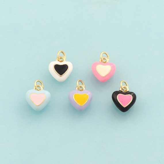 Gold Heart Charms,Love Jewelry,Enamel Heart Pendant for DIY Jewelry Making,18K Gold
