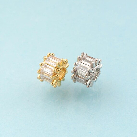 CZ Round Tube Spacer Beads,Round Beads,Tube Beads for DIY Jewelry Making,18K Gold & Rhodium
