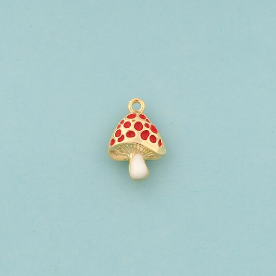 Gold Mushroom Charms,Mushroom Jewelry,Enamel Mushroom Pendant for DIY Jewelry Making,18K Gold
