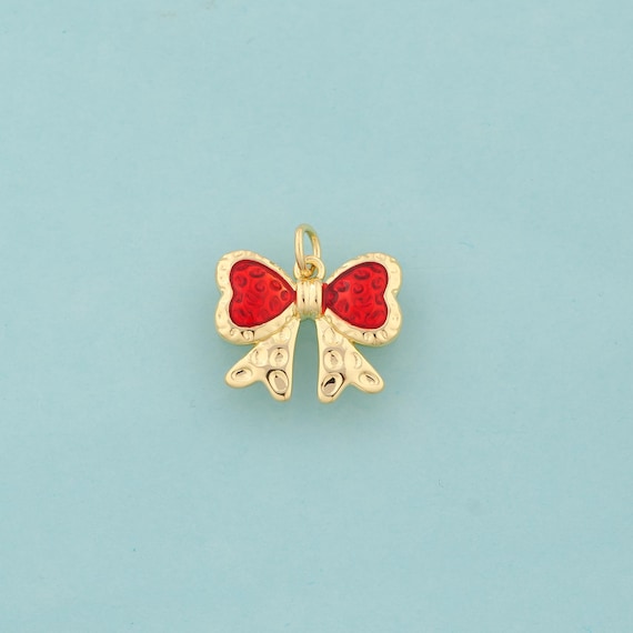 Gold Bow Charms,Heart Jewelry,Bow Pendant for DIY Jewelry Making,18K Gold