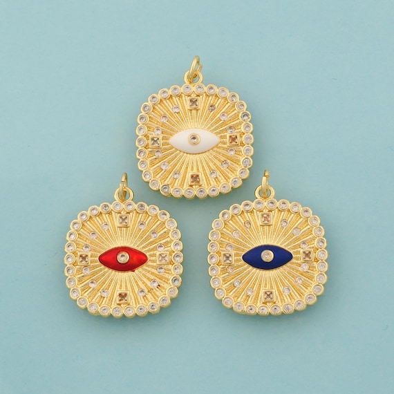 Gold CZ Evil Eye Charms,Devil Eye Jewelry,Enamel Eye Pendant for DIY Jewelry Making,18K Gold