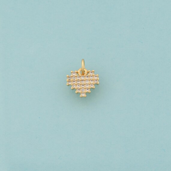 Gold CZ Heart Charms,Love Jewelry,Heart Pendant for DIY Jewelry Making,18K Gold