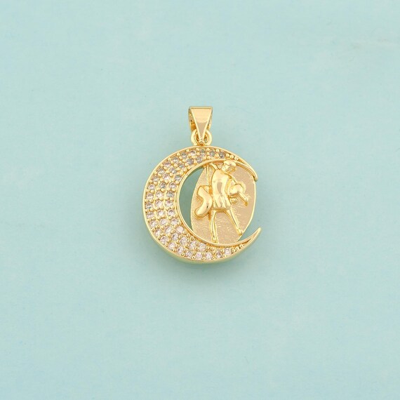 Gold CZ Crescent Moon Charms,Celestial Jewelry,Moon Pendant for DIY Jewelry Making,18K Gold