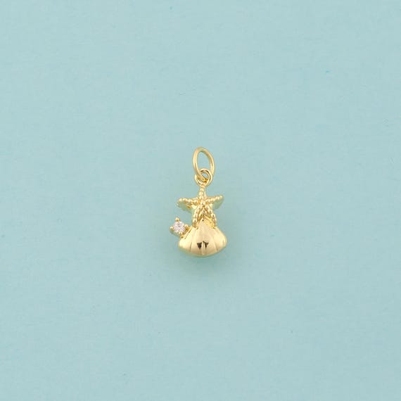 Gold CZ Shell Charms,Oyster Jewelry,Starfish Pendant for DIY Jewelry Making,18K Gold