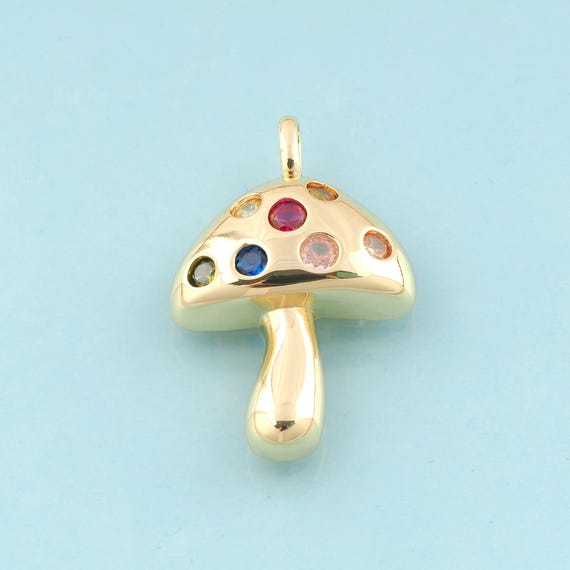 Gold CZ Mushroom Charms,Mushroom Jewelry,Mushroom Pendant for DIY Jewelry Making,18K Gold