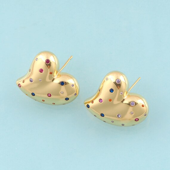 Gold CZ Heart Stud Earrings,Heart Jewelry Stud Earrings,Heart Stud Earrings,Gift for Her,18K Gold