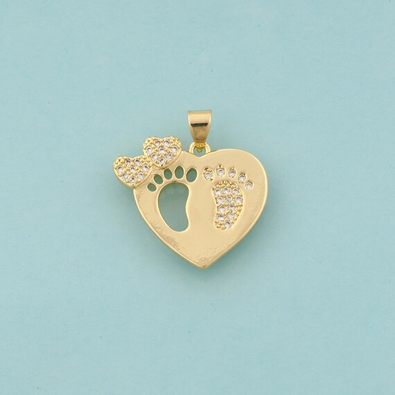 Gold CZ Heart Charms,Love Jewelry,Foot Pendant for DIY Jewelry Making,18K Gold